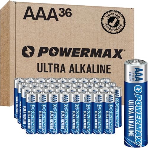 Powermax 36-Count AAA Batteries, Ultra Long Lasting Alkaline Battery, 10-Year Shelf Life, Reclosable Packaging
