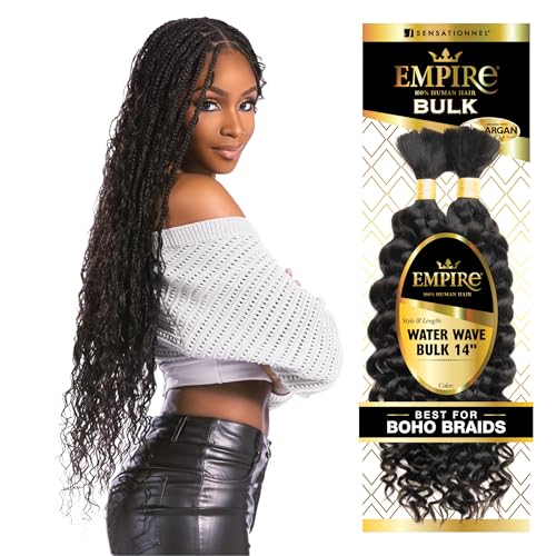 Sensationnel Empire bulk braiding – water wave 14 inch human hair braids for knotless boho box or curly loose wave styles (613 BLONDE)