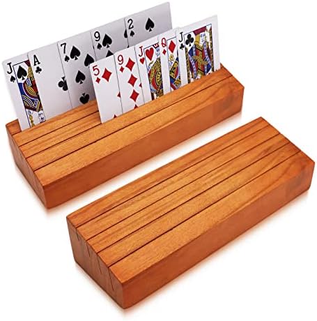 Card Deck Stand Set of 2 Playing Cards Holder for Kids Elder Wood Racks Tray for Organizing on Game Bridge Adults Canasta Uno Skipbo 5 Crowns(orange)