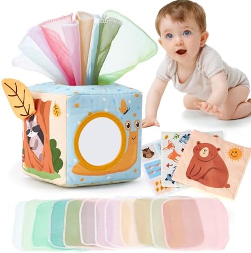 hahaland Baby Tissue Box Toy - Baby Toys 6-12 Months Montessori Toys for 6 Month Old Must Haves - Baby Boy Girl Shower Gifts for Babies 6 9 12 18 Months Old Easter Basket Stuffers Baby Gifts