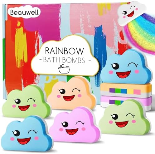 Rainbow Bath Bombs Gift Set, Handmade Organic 8 Pcs Bath Bombs for Kids Girls Women, Natural Kids Bubble Bath Fizzy, Teacher Appreciation Gifts