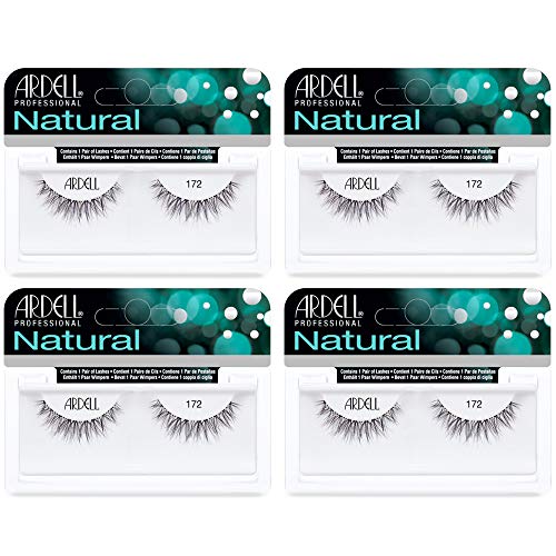 Ardell Lashes Natural 172 - Reusable, Natural Looking False Eyelashes, Long-Lasting Strip Lash for Everyday Wear, 4 Pack