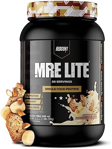 REDCON1 MRE Lite Whole Food Protein Powder, Banana Nut Bread - Low Carb & Whey Free Meal Replacement with Animal Protein Blends - Easy to Digest Supplement Made with MCT Oils (30 Servings)