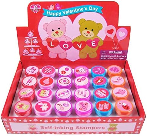 TINYMILLS 24 Pcs Valentine's Day Stampers for Kids Valentine's Day Classroom Exchange Party Favors Goody Bag Treat Bag Valentine's Day Party Supplies