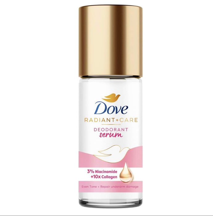 Dove Radiant + Care : Deodorant Serum with 3% Niacinamide + 10x colllagen for even tone + Deep Renew
