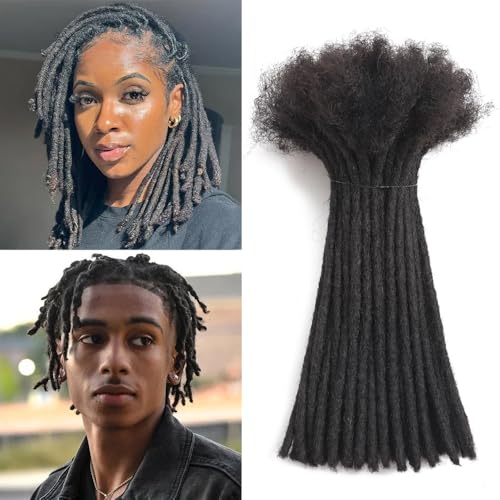 Dreadlock Extensions Human Hair 10-100 Strands 100% Full Handmade Permanent Loc Extension Human Hair for Women/Men/Kids Can Be Dyed Bleached Curled Twisted (0.4cm 1B, 6 inch 60 Strands)