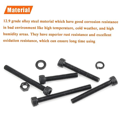 240 Pieces M5 x 30mm /35mm /40mm /45mm /50mm, Hex Socket Head Cap Metric Screws Bolts Washers Nuts Kit, 12.9 Grade Alloy Steel, Fully Threaded, Black
