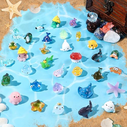 36pcs Mini Ocean Resin Animals Tiny Sea Animals Figurines Marine Miniature Plastic Animals Aquarium Ornaments Decorations for DIY Fish Tank Potted Micro Fairy Garden Dollhouse