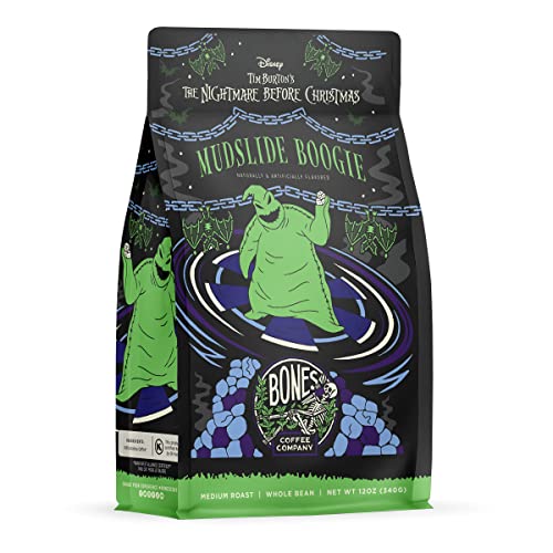 Bones Coffee Company Mudslide Boogie Whole Coffee Beans Chocolate Mudslide Flavor, Made with Arabica Coffee Beans, Medium Roast Gourmet Coffee Inspired by The Nightmare Before Christmas (12 oz)