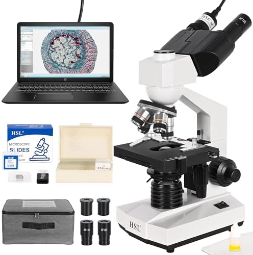 HSL 40X-2500X Compound Binocular Microscope Profesional,3MP USB Camera Electron microscopes for Adults Student Educate,Biological lab microscopio 1000x 400X Mechanical Stage Digital abbe Condenser