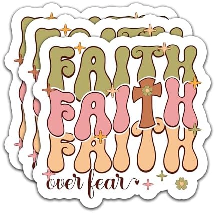 (3PCS) Faith Over Fear Retro Sticker Christian Faith Stickers Decals for Laptops,Tumblers,Scrapbooks,Water Bottles, Bibles,Religious Waterproof Vinyl Decal for Jesus Lovers God Lovers 3" x 2.9 "