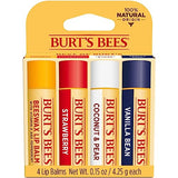 Burt's Bees Lip Balm Stocking Stuffers, Moisturizing Lip Care Christmas Gifts, Original Beeswax, Strawberry, Coconut & Pear, Vanilla Bean with Fruit Extracts, Natural Origin Lip Care (4-Pack)