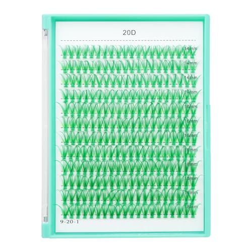 Bodermincer 20D/30D/40D/50D Cluster Large Tray 240pcs D Curl Individual Cluster Eyelashes False Eyelashes Extension Individual Eyelash Bunche Lash Cluster DIY at Home (20D Dark Green-14-16-18mm MIX)