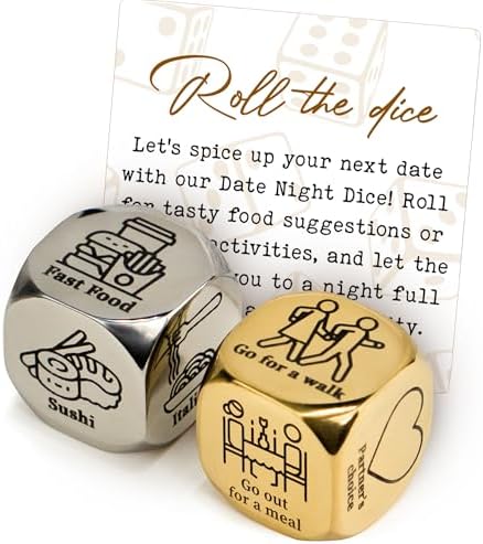 2Pcs Dice - Date Decision for Couples - Valentines Gifts for Her, Him - Valentine Couples Gifts for Him, Her, Boyfriend, Husband, Wife, Girlfriend, Women, Men - Funny Food Decision Dice