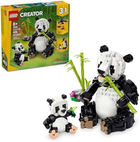 LEGO Creator 3 in 1 Wild Animals Panda Family - Building Toy with 3 Building Options, Panda, Penguin, or Orca - Animal Figures for Kids, Girls and Boys, Ages 8+ - Gift Idea for Birthdays - 31165
