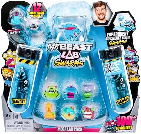 MrBeast Lab Swarms Mega Lab 12 Pk Vipermite - Experiment by Adding Water, Shaking The Test Tube & Revealing 12pk of 1" MrBeast Collectible Characters, 100+ to Collect, includes Special Edition Panther