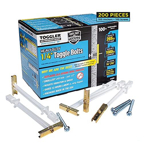 TOGGLER SNAPTOGGLE Drywall Anchor 100-Pack 1/4-in Dia Toggle Bolt Drywall Anchor; Holds 265 pounds Each in 1/2-in Drywall by TOGGLER(2.5 inch Bolts Included)