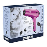 Conair Hair Dryer with Retractable Cord, 1875W Cord-Keeper Blow Dryer,Pink