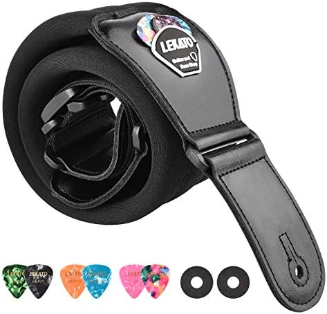 LEKATO Bass Guitar Strap for Electric Guitar & Bass 3" Wide Guitar Straps Padded Bass Guitar Strap Adjustable Length from 50" to 61" Bass Guitar Straps with Pick Holder 2 Safety Strap Locks & 6 Picks
