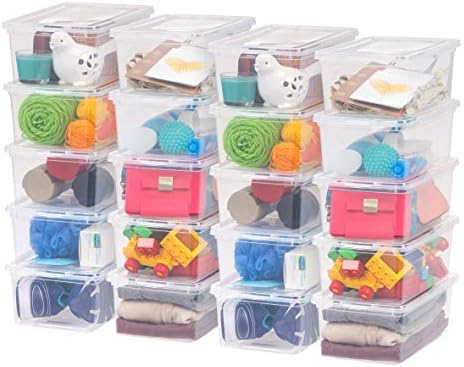 IRIS USA 6 Qt Clear Storage Box, BPA-Free Plastic Stackable Bin with Lid, Containers to Organize Shoes and Closet Shelves, Classroom Organization Teacher Tools, Game Storage, 20 Pack