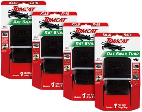 Tomcat Rat Snap Trap, for Home and Farm Use, Kills Rats, Removable Bait Cup, Easy-Set Features, 4-Pack