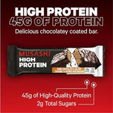 MUSASHI High Protein Bar, 45g Protein, 1g Total Sugars, Dark Chocolate & Salted Caramel, Post Workout and Protein Snack On The Go, 12 Pack of 3.2oz (90g) Bars