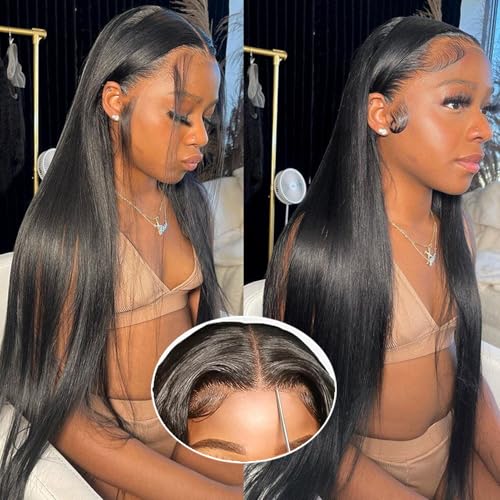 30 Inch 5x5 HD Lace Closure Wigs Human Hair 220 Density Wear and Go Glueless Wigs Human Hair Pre Plucked Pre Cut with Baby Hair Bleached Knots 12A Ready to Wear Straight Wigs for Beginners