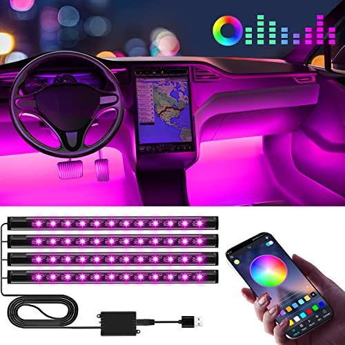 Winzwon Car LED Strip Lights, Car Accessories for Women Men, Gifts for Men Him, Led Lights for Car Decor, APP Control Inside with USB Port, Music Sync Color Change Lights for Jeep Truck, 12V