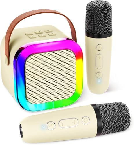 Karaoke Machine for Kids, Kids Karaoke Machine Gifts for Girls and Boys Family Party, Kids Karaoke Machine for Girls with 2 Wireless Microphones, Mini Portable Bluetooth Speaker (Ivory)