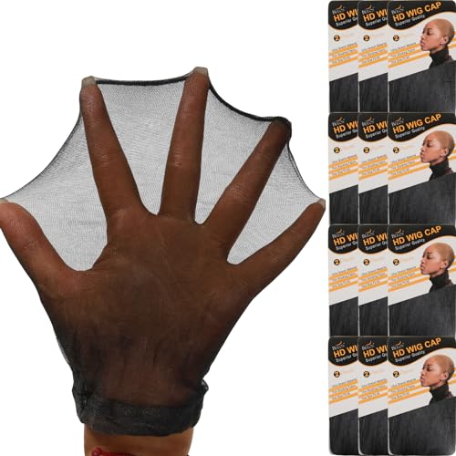 BEEOS Black SKINLIKE HD Wig Cap, 24 Pieces Invisible and Sheer Breathable Ultra-thin Stretchy Stocking Caps for Lace Front Wigs, Bald Cap for Women