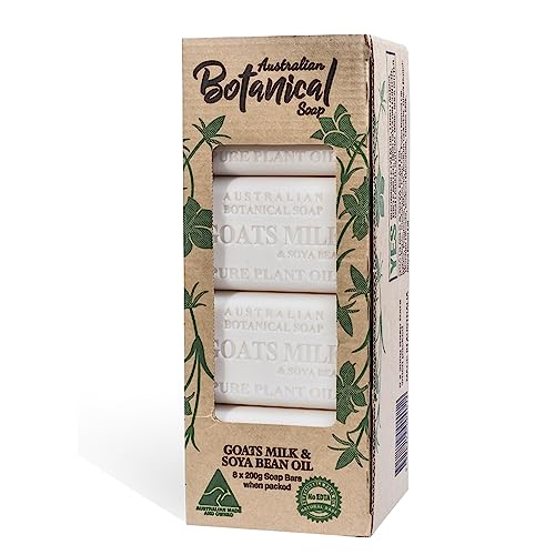 Australian Botanical Goat Milk Soap Set 6.8 OZ Bars, Pack of 8, Triple Milled Bar Soap with Soya Bean Oil and Organic African Shea Butter, Natural Soap for all Skin Types, Packaging May Vary
