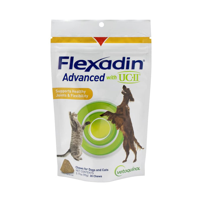 Vetoquinol Flexadin Advanced Dog Hip and Joint Supplement with UC-II Collagen, One Chew a Day Hip and Joint Support Chew for Dogs and Cats, Clinically Proven Vet-Approved Formula, 60 Chews