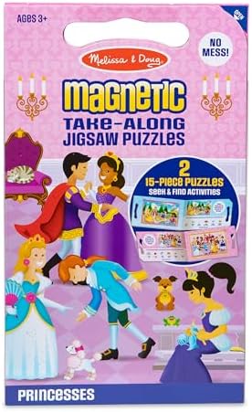 Melissa & Doug Take-Along Magnetic Jigsaw Puzzles Travel Toy Princesses (2 15-Piece Puzzles)