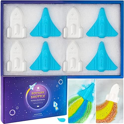 Bath Bombs for Kids, 8 XL Organic Kids Bath Bombs for Boys, Space Plane & Rocket Rainbow Bath Bombs for Toddlers Individually Wrapped, Bulk Birthday Gifts for Men Party Favors for Kids 4-8-12