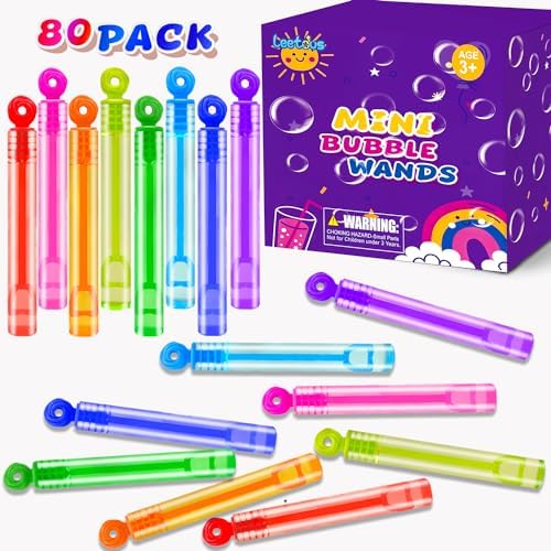 Mini Small Bubbles Wands Toys Gifts Bulk for Kids 80 Pack-Valentines Bubble Party Favors Supplies for Toddlers,Non Candy Treats Prizes for Birthday Wedding Mardi Gras Parade Throws Giveaways Handouts