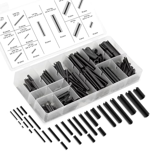 NEIKO 50412A Roll Pin Assortment Set with Storage Case | 315 Pieces | SAE | Slotted Spring Steel | Black Dowel Tension Roll Pin