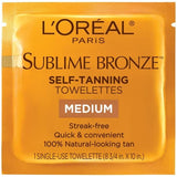 L'Oreal SUBLIME BRONZE Self-Tanning Towelettes For Body Medium Natural Tan 6 Each (Pack of 2)