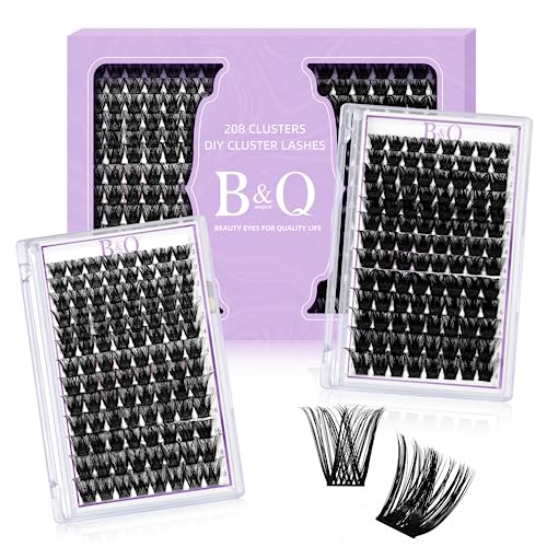 B&Qaugen Lash Clusters 208 PCS Cluster Lashes Individual Lashes B05+B06 Eyelash Extensions 10-18mm DIY Lash Extensions D Curl Volume Wispy Soft Comfortable Band False Lashes (D-10-18MIX)