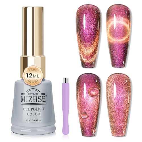 MIZHSE 9D Cat Eye Gel Nail Polish, Red Cat Eye Magnetic Gel Nail Polish 12mL Dual Colors Chameleon Effect Silky Galaxy Cateye Gel Nail Polish Soak Off Nail Art Salon Manicure at Home