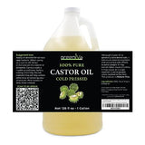 GreenIVe Castor Oil Organically Grown 100% Pure 128oz (1 Gallon) Bottle Cold Pressed, Hexane Free, Eyelash and Eybrow Growth Serum, Skin Moisturizer Detox and Wraps