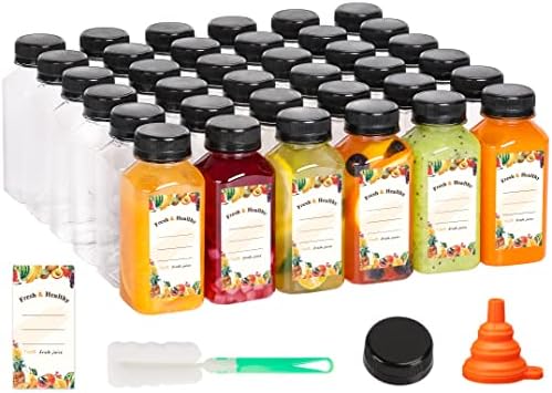 Moretoes 50pcs 8oz Juice Bottles, Plastic Bottles with Caps, Bulk Clear Beverage Containers for Juicing Drinking Milkshake Tea and Other Beverages