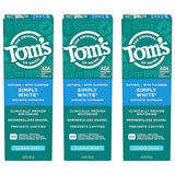 Tom's of Maine Natural Whitening Toothpaste with Fluoride, Simply White, Clean Mint, 3 Pack, 4.0 Oz