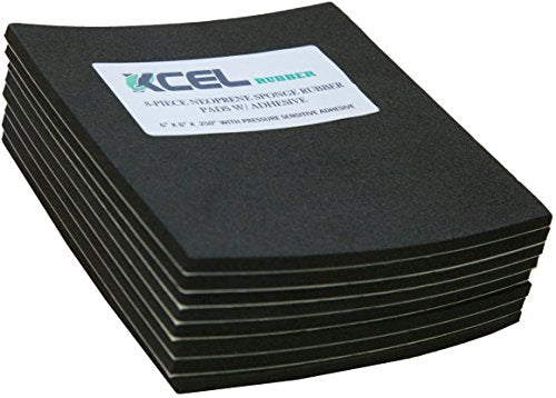 XCEL Neoprene Foam AntiVibration Pads with Adhesive 6" X 6" X 1/4" (8 Pieces)