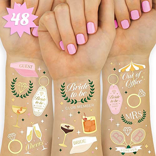 xo, Fetti Bachelorette Party Club Bride Temporary Tattoos - 48 Foil Styles | Bach Party Decoration, Bridesmaid Favor, Bride to Be Gift + Country Clubs & Cocktails, Vacation