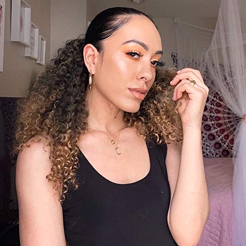 Vigorous Curly Ponytail Extension for Women Brown Color Drawstring Ponytail Curly for African Women Short Afro Kinky Ponytail Extension. (1B/27#)