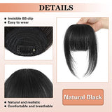 NAYOO Clip in Bangs 100% Real Human Bangs Hair Extensions French Bangs Clip on Hair Bangs for Women Fringe with Temples Hairpieces Curved Bangs for Daily Wear（Natural Black）