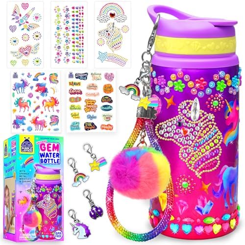 PURPLE LADYBUG Decorate Your Own Water Bottle Kit for Girls - Easter Basket Stuffers for Kids, Easter Basket Essentials, Gifts for Girls Ages 5-8-10 Years Old Birthday, Unicorn Arts and Crafts