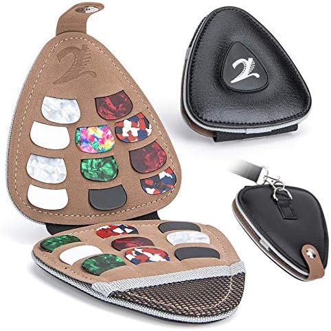 XTON Guitar Picks Holder for Acoustic Electric Guitar, Variety Pack Picks Storage Pouch Box, PU leather Plectrums Bag with Lanyard, Gift for Guitar Players ( Case Only )