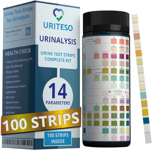 14 Parameter Urine Test Strips for Urinalysis | 100 Strips - Urine Testing Kit for Kidney, Liver, UTI, Keto Diet, Ketosis, Hydration, Proteinuria - RBC, PRO, BIL, PH, SGR, CRE, KET, SG +6 More