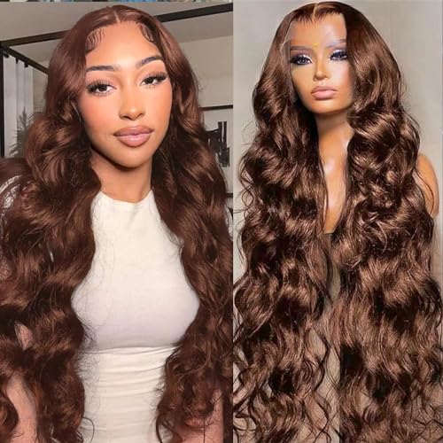 Chocolate Brown Lace Front Wigs Human Hair 13x4 180 Density Body Wave Lace Frontal Human Hair Wigs Pre Plucked with Baby Hair Hairline 28 Inch